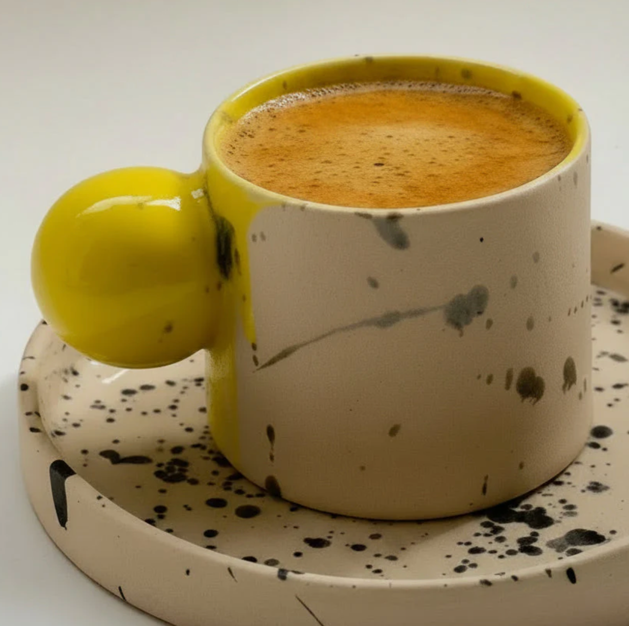 Cup with Saucer – Ball Handle Stoneware Mug (60ml Espresso)
