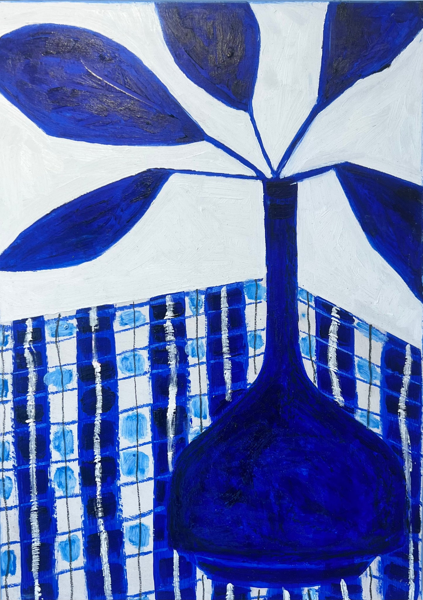 Blue Plant with Blue Check Cloth