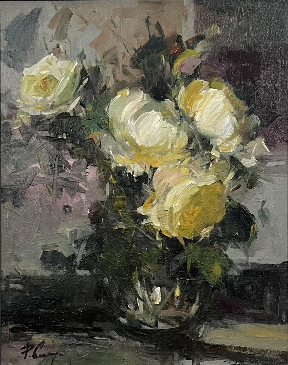 White Roses In A Glass