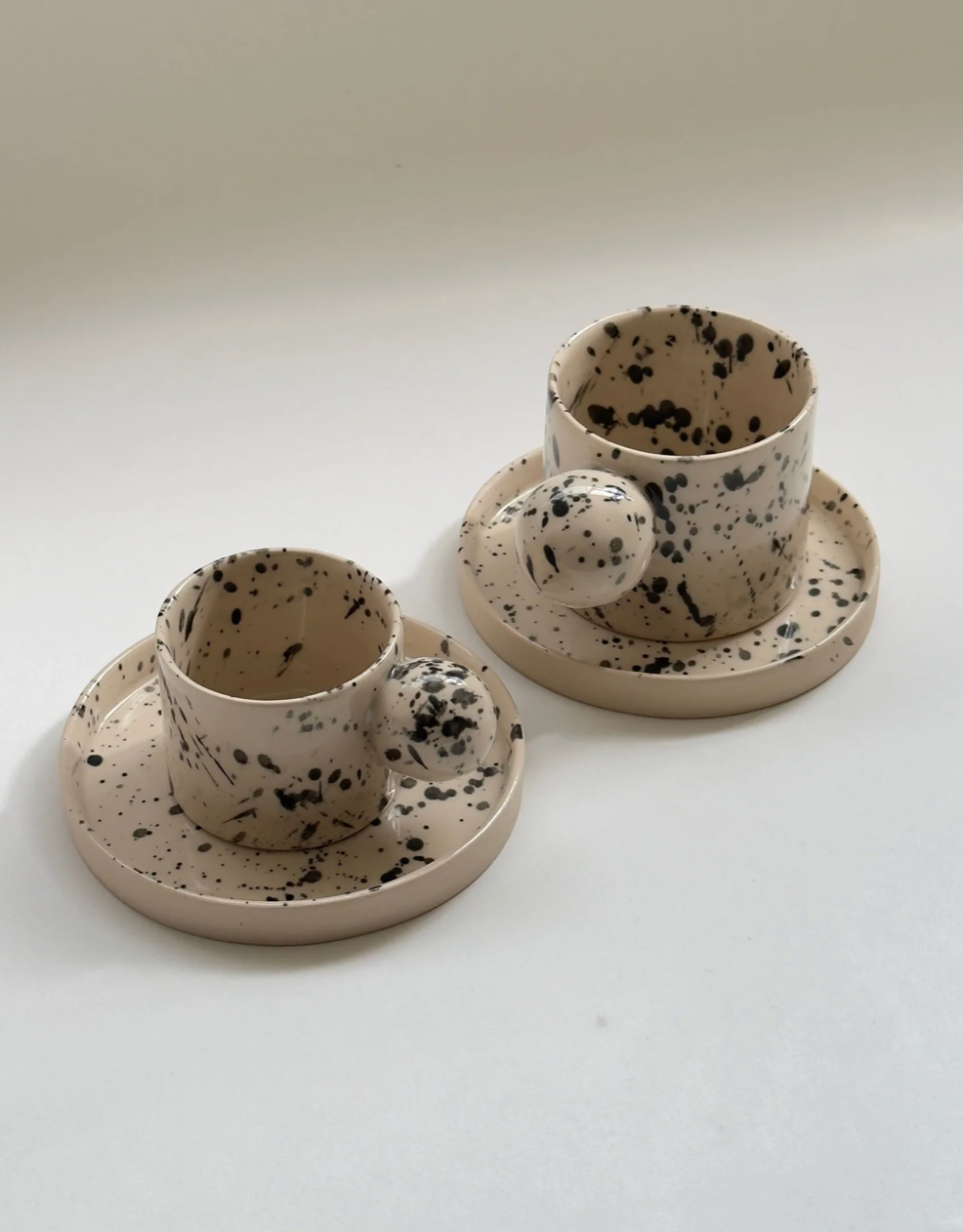 Handmade beige with black splashed ceramic mug - (60ml Espresso / 150ml Flat White)