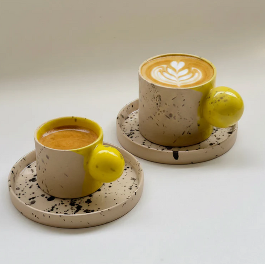 Cup with Saucer – Ball Handle Stoneware Mug (60ml Espresso / 150ml Flat White)